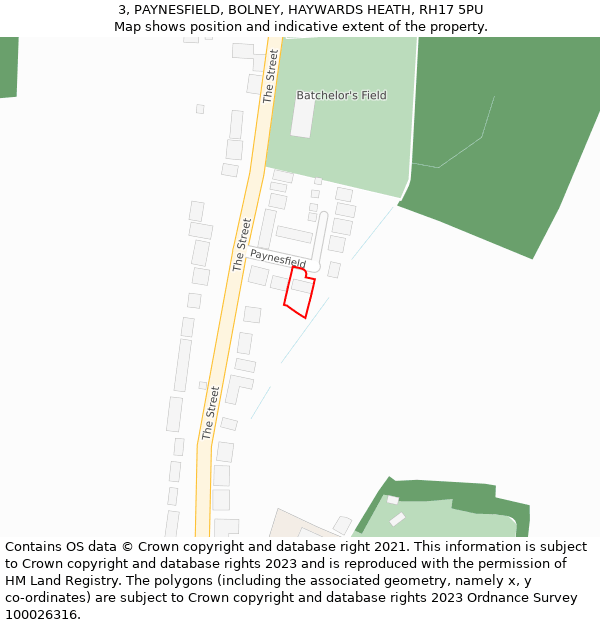 3, PAYNESFIELD, BOLNEY, HAYWARDS HEATH, RH17 5PU: Location map and indicative extent of plot