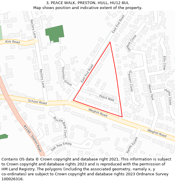 3, PEACE WALK, PRESTON, HULL, HU12 8UL: Location map and indicative extent of plot