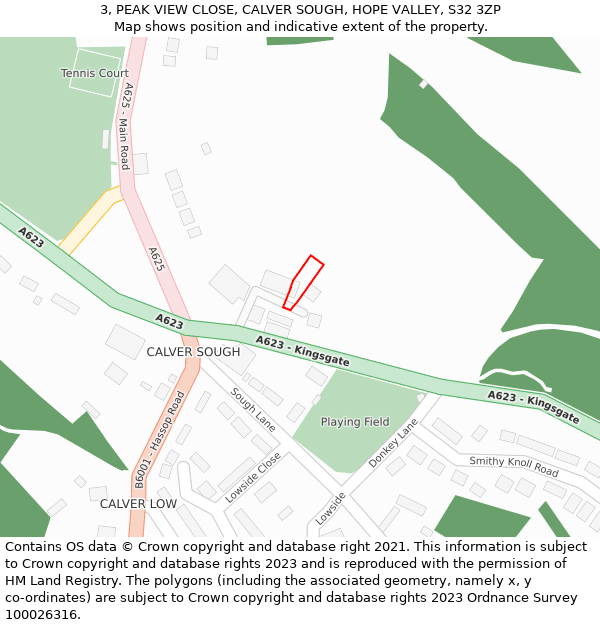 3, PEAK VIEW CLOSE, CALVER SOUGH, HOPE VALLEY, S32 3ZP: Location map and indicative extent of plot