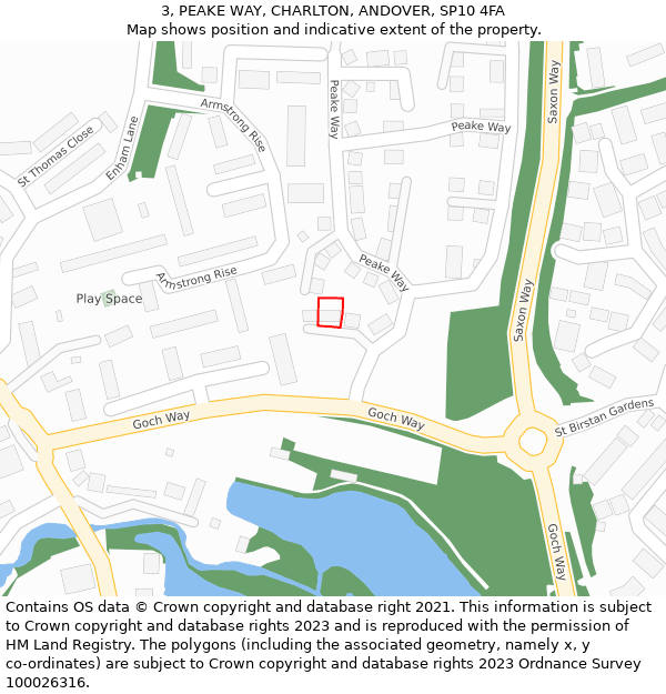 3, PEAKE WAY, CHARLTON, ANDOVER, SP10 4FA: Location map and indicative extent of plot