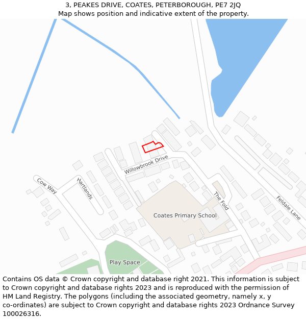 3, PEAKES DRIVE, COATES, PETERBOROUGH, PE7 2JQ: Location map and indicative extent of plot