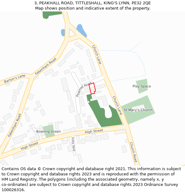 3, PEAKHALL ROAD, TITTLESHALL, KING'S LYNN, PE32 2QE: Location map and indicative extent of plot