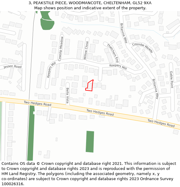 3, PEAKSTILE PIECE, WOODMANCOTE, CHELTENHAM, GL52 9XA: Location map and indicative extent of plot