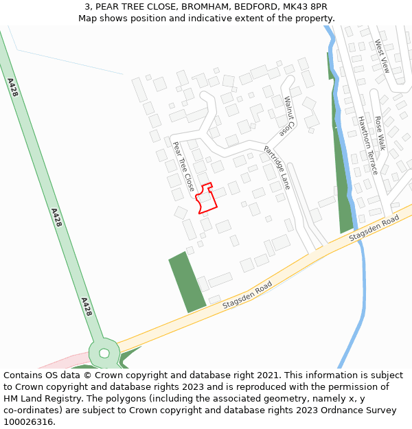 3, PEAR TREE CLOSE, BROMHAM, BEDFORD, MK43 8PR: Location map and indicative extent of plot