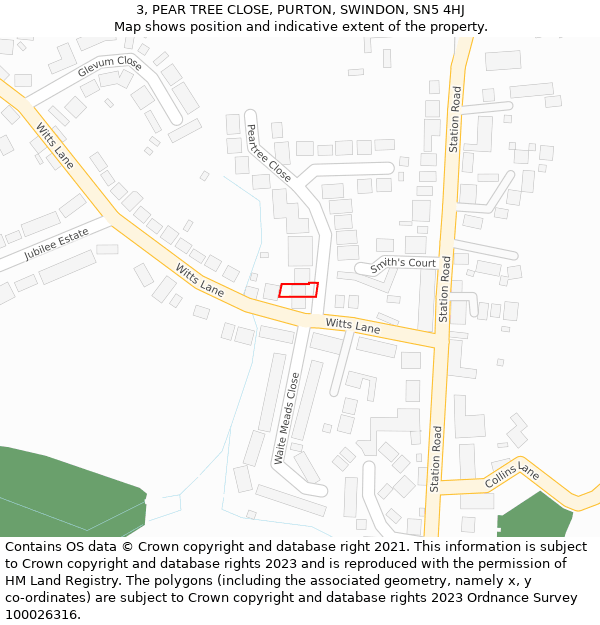 3, PEAR TREE CLOSE, PURTON, SWINDON, SN5 4HJ: Location map and indicative extent of plot