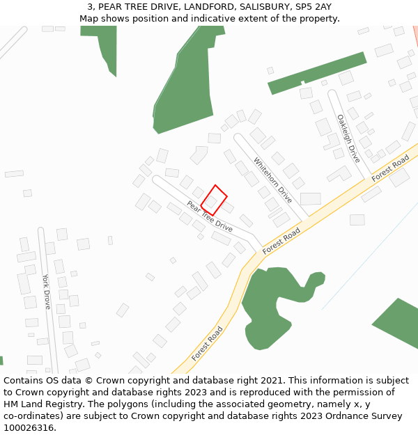 3, PEAR TREE DRIVE, LANDFORD, SALISBURY, SP5 2AY: Location map and indicative extent of plot