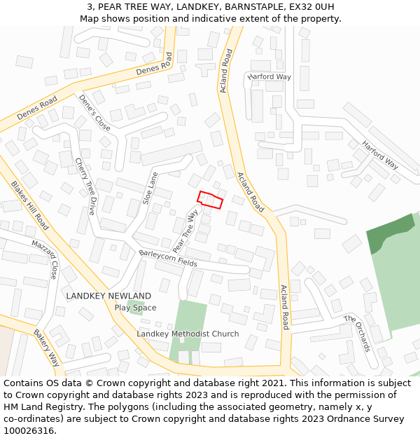 3, PEAR TREE WAY, LANDKEY, BARNSTAPLE, EX32 0UH: Location map and indicative extent of plot