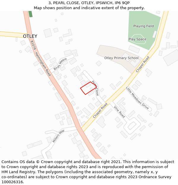 3, PEARL CLOSE, OTLEY, IPSWICH, IP6 9QP: Location map and indicative extent of plot