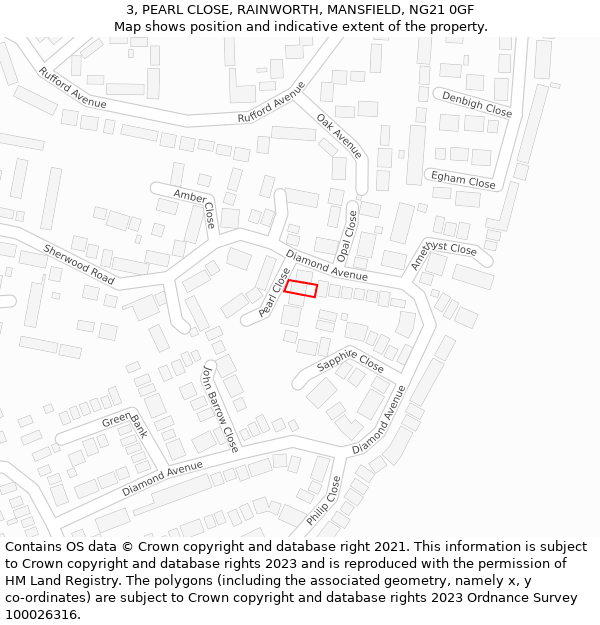 3, PEARL CLOSE, RAINWORTH, MANSFIELD, NG21 0GF: Location map and indicative extent of plot