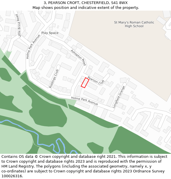 3, PEARSON CROFT, CHESTERFIELD, S41 8WX: Location map and indicative extent of plot