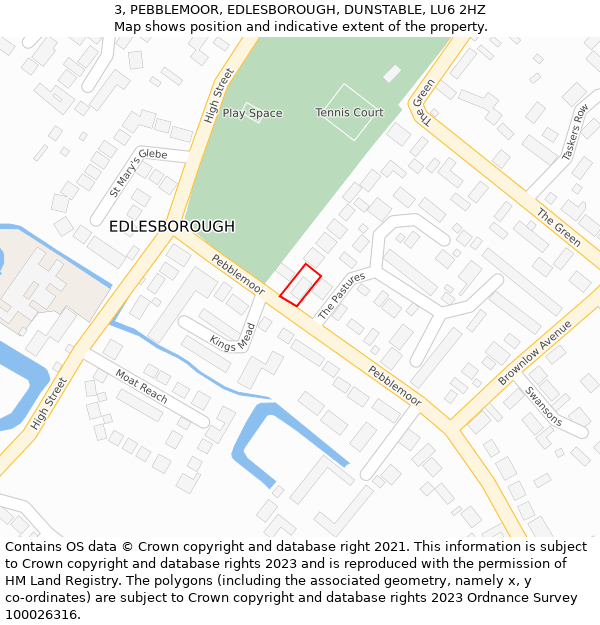 3, PEBBLEMOOR, EDLESBOROUGH, DUNSTABLE, LU6 2HZ: Location map and indicative extent of plot