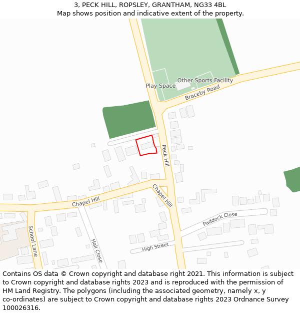 3, PECK HILL, ROPSLEY, GRANTHAM, NG33 4BL: Location map and indicative extent of plot