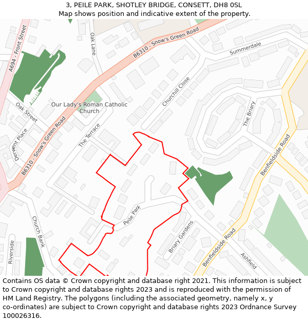 3, PEILE PARK, SHOTLEY BRIDGE, CONSETT, DH8 0SL: Location map and indicative extent of plot