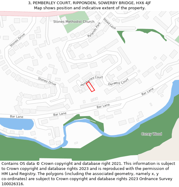 3, PEMBERLEY COURT, RIPPONDEN, SOWERBY BRIDGE, HX6 4JF: Location map and indicative extent of plot