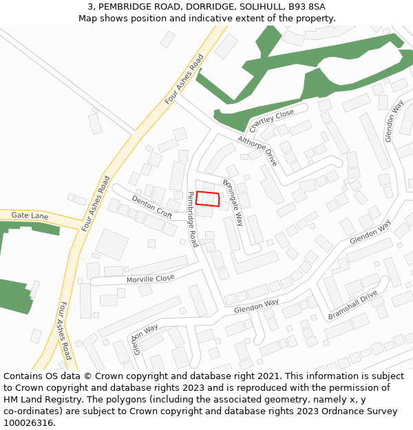 3, PEMBRIDGE ROAD, DORRIDGE, SOLIHULL, B93 8SA: Location map and indicative extent of plot