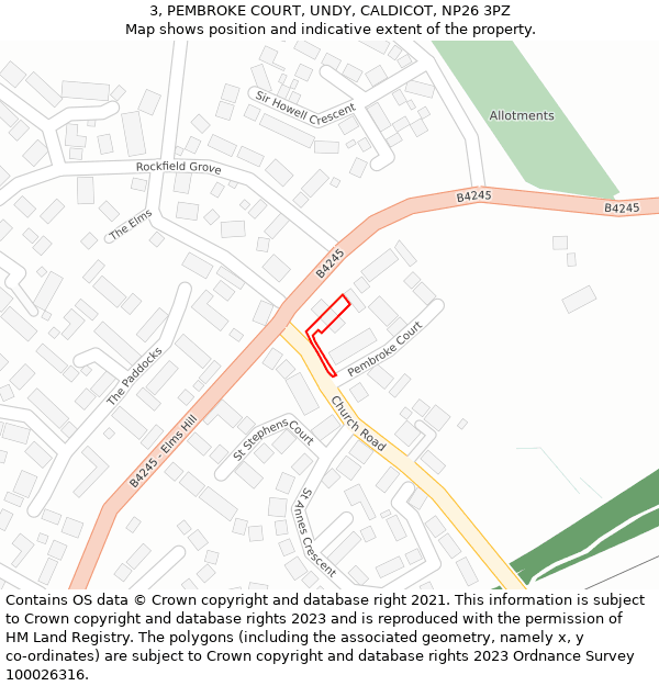 3, PEMBROKE COURT, UNDY, CALDICOT, NP26 3PZ: Location map and indicative extent of plot