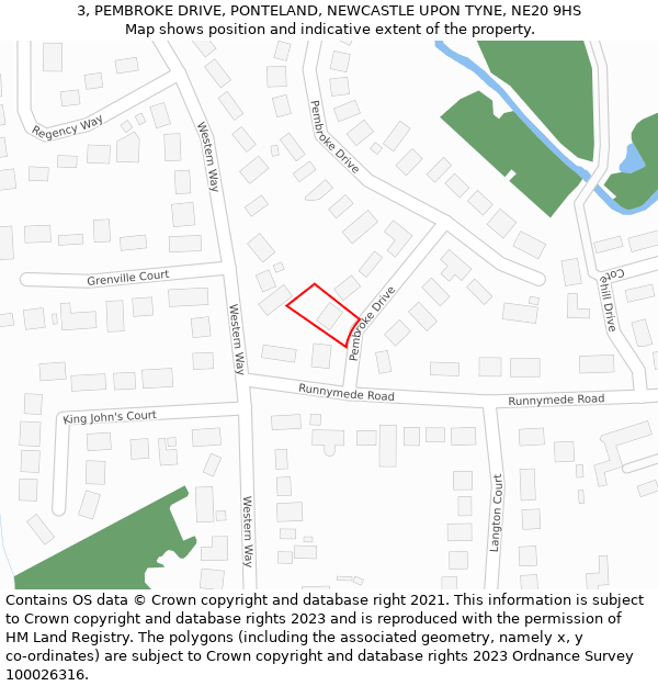 3, PEMBROKE DRIVE, PONTELAND, NEWCASTLE UPON TYNE, NE20 9HS: Location map and indicative extent of plot