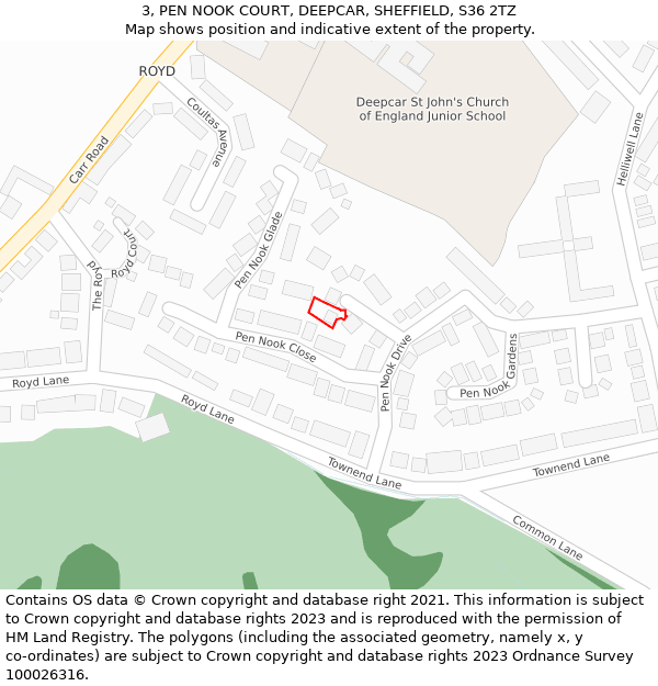 3, PEN NOOK COURT, DEEPCAR, SHEFFIELD, S36 2TZ: Location map and indicative extent of plot