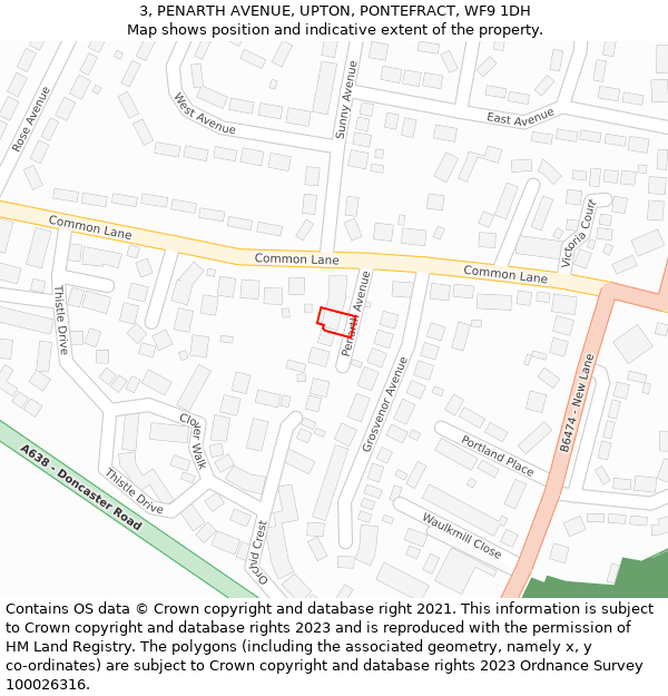 3, PENARTH AVENUE, UPTON, PONTEFRACT, WF9 1DH: Location map and indicative extent of plot