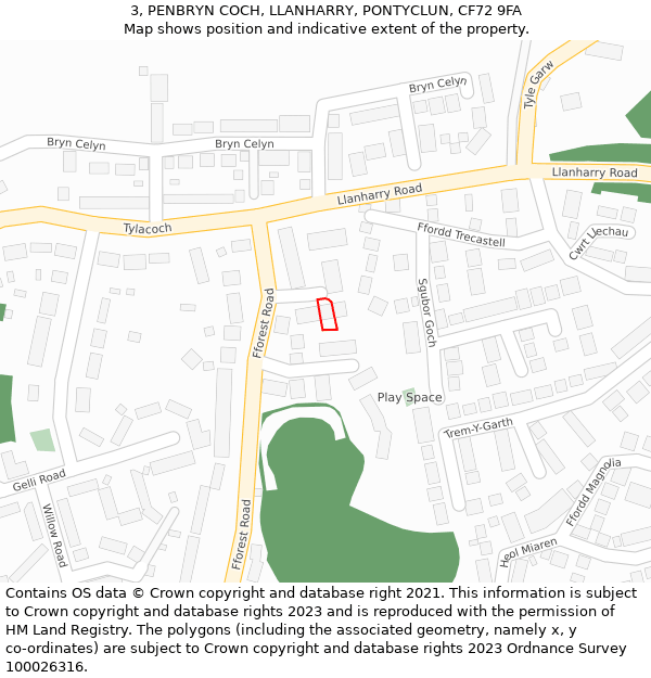 3, PENBRYN COCH, LLANHARRY, PONTYCLUN, CF72 9FA: Location map and indicative extent of plot