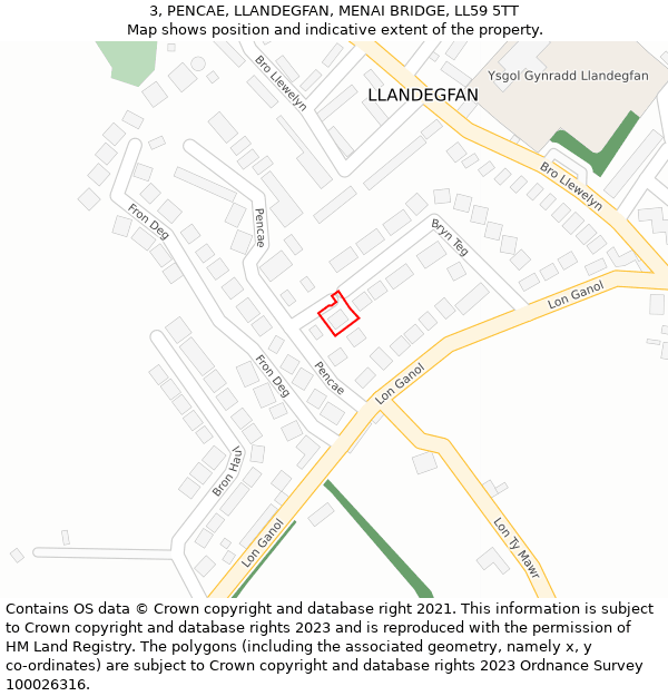 3, PENCAE, LLANDEGFAN, MENAI BRIDGE, LL59 5TT: Location map and indicative extent of plot