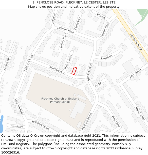 3, PENCLOSE ROAD, FLECKNEY, LEICESTER, LE8 8TE: Location map and indicative extent of plot