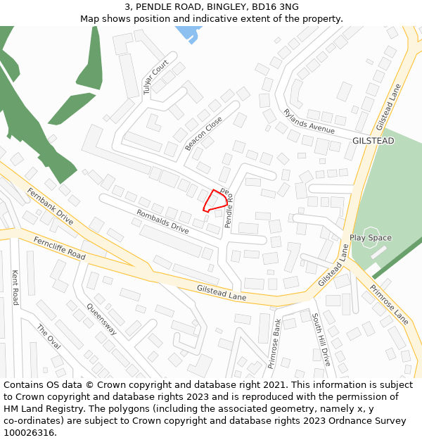 3, PENDLE ROAD, BINGLEY, BD16 3NG: Location map and indicative extent of plot