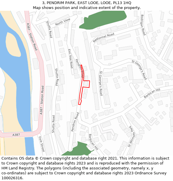 3, PENDRIM PARK, EAST LOOE, LOOE, PL13 1HQ: Location map and indicative extent of plot