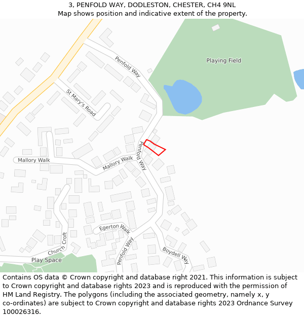 3, PENFOLD WAY, DODLESTON, CHESTER, CH4 9NL: Location map and indicative extent of plot
