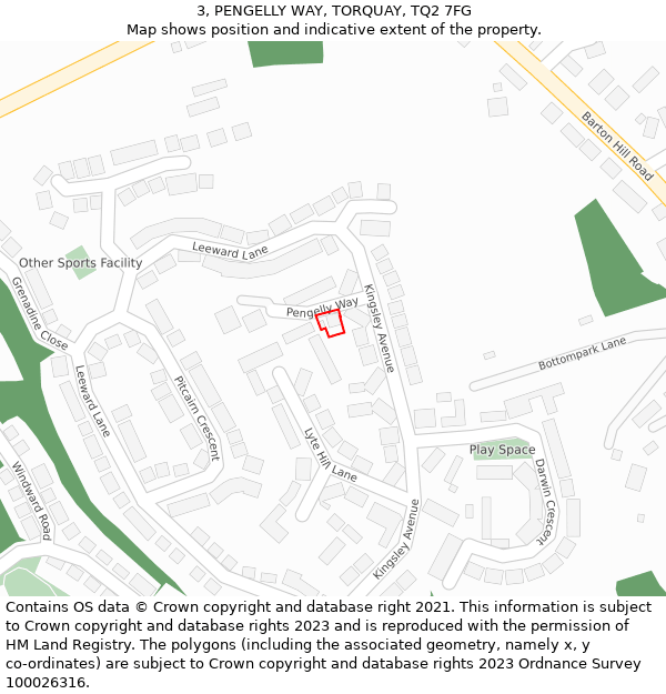 3, PENGELLY WAY, TORQUAY, TQ2 7FG: Location map and indicative extent of plot