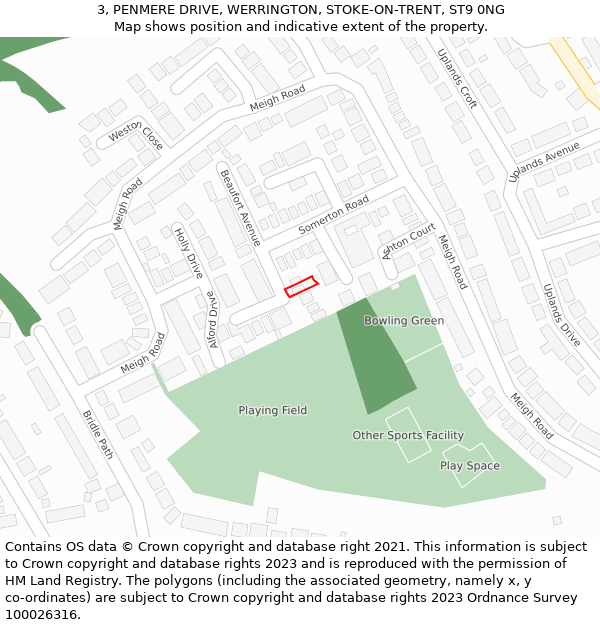 3, PENMERE DRIVE, WERRINGTON, STOKE-ON-TRENT, ST9 0NG: Location map and indicative extent of plot