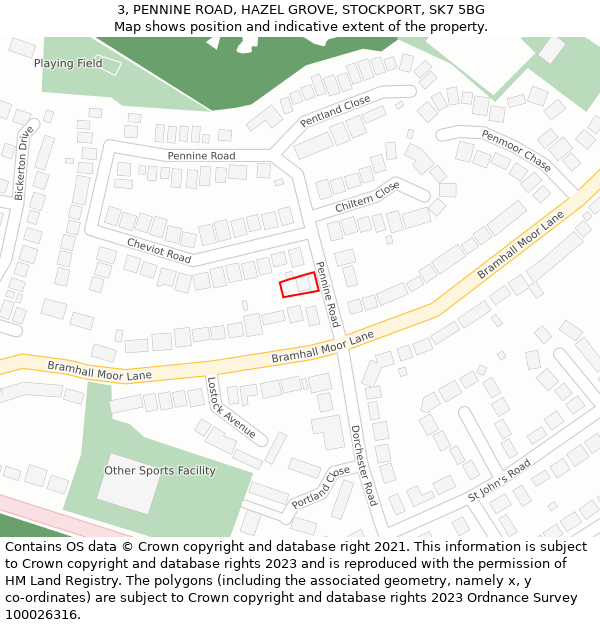 3, PENNINE ROAD, HAZEL GROVE, STOCKPORT, SK7 5BG: Location map and indicative extent of plot