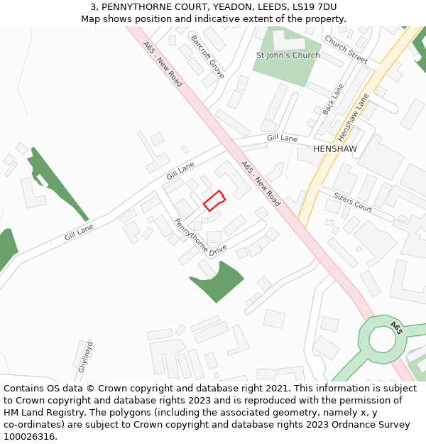 3, PENNYTHORNE COURT, YEADON, LEEDS, LS19 7DU: Location map and indicative extent of plot