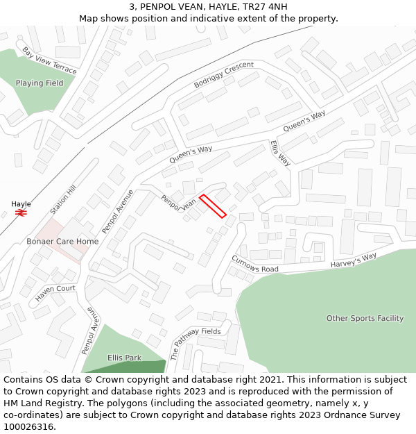 3, PENPOL VEAN, HAYLE, TR27 4NH: Location map and indicative extent of plot