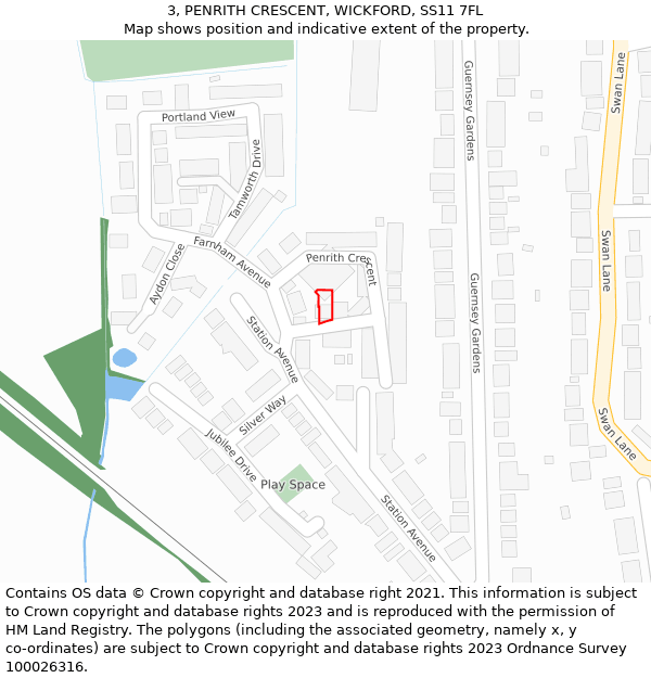 3, PENRITH CRESCENT, WICKFORD, SS11 7FL: Location map and indicative extent of plot