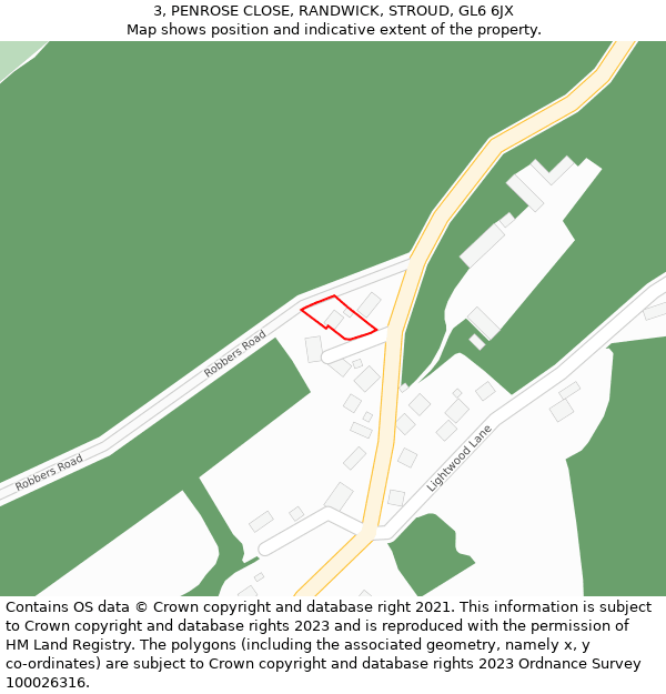 3, PENROSE CLOSE, RANDWICK, STROUD, GL6 6JX: Location map and indicative extent of plot