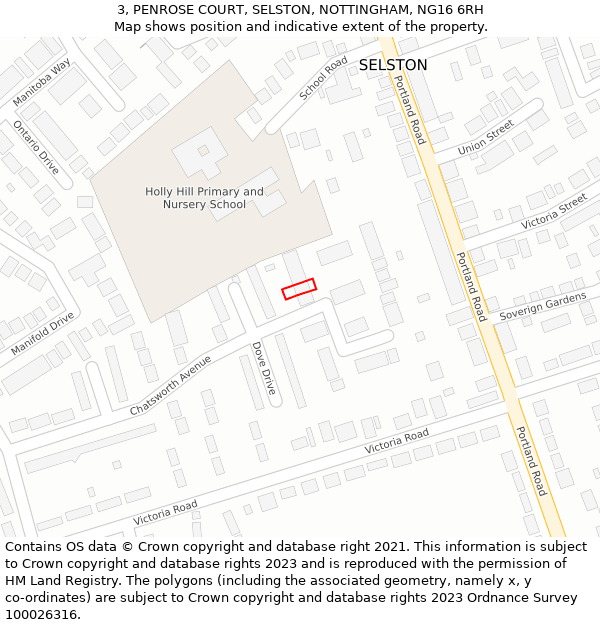 3, PENROSE COURT, SELSTON, NOTTINGHAM, NG16 6RH: Location map and indicative extent of plot