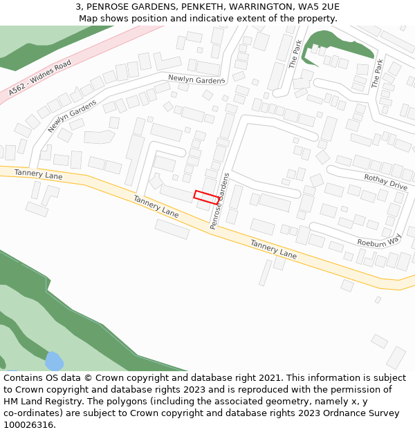 3, PENROSE GARDENS, PENKETH, WARRINGTON, WA5 2UE: Location map and indicative extent of plot