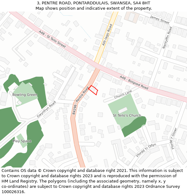 3, PENTRE ROAD, PONTARDDULAIS, SWANSEA, SA4 8HT: Location map and indicative extent of plot