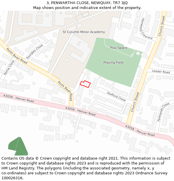 3, PENWARTHA CLOSE, NEWQUAY, TR7 3JQ: Location map and indicative extent of plot