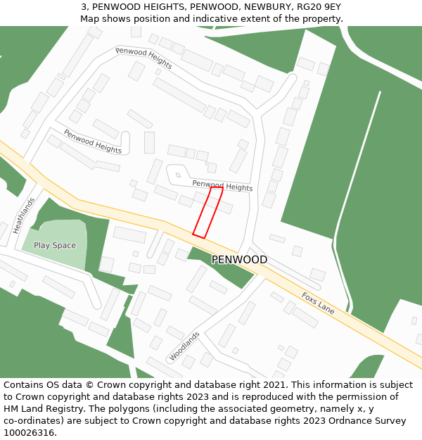 3, PENWOOD HEIGHTS, PENWOOD, NEWBURY, RG20 9EY: Location map and indicative extent of plot