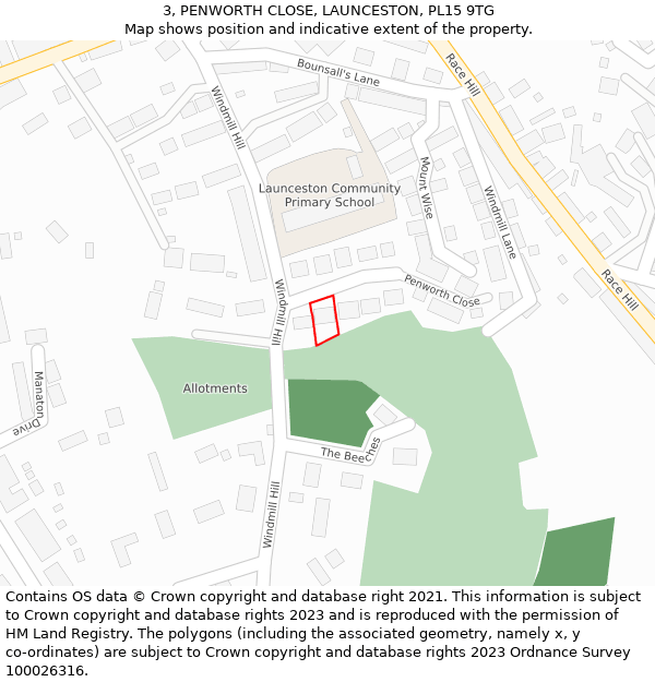 3, PENWORTH CLOSE, LAUNCESTON, PL15 9TG: Location map and indicative extent of plot