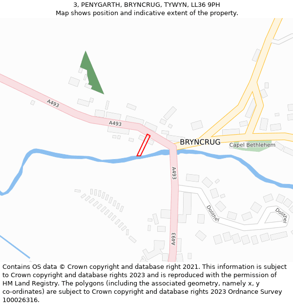 3, PENYGARTH, BRYNCRUG, TYWYN, LL36 9PH: Location map and indicative extent of plot