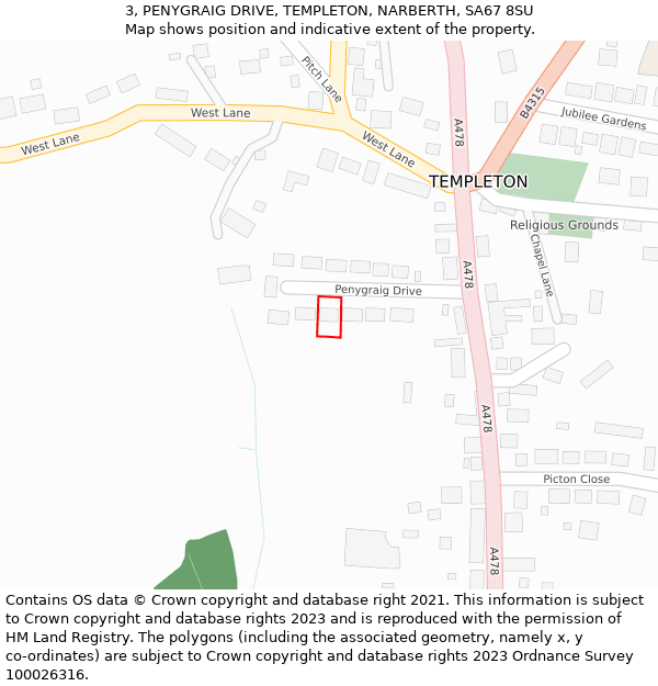 3, PENYGRAIG DRIVE, TEMPLETON, NARBERTH, SA67 8SU: Location map and indicative extent of plot