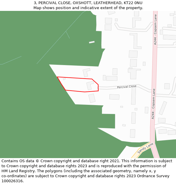 3, PERCIVAL CLOSE, OXSHOTT, LEATHERHEAD, KT22 0NU: Location map and indicative extent of plot