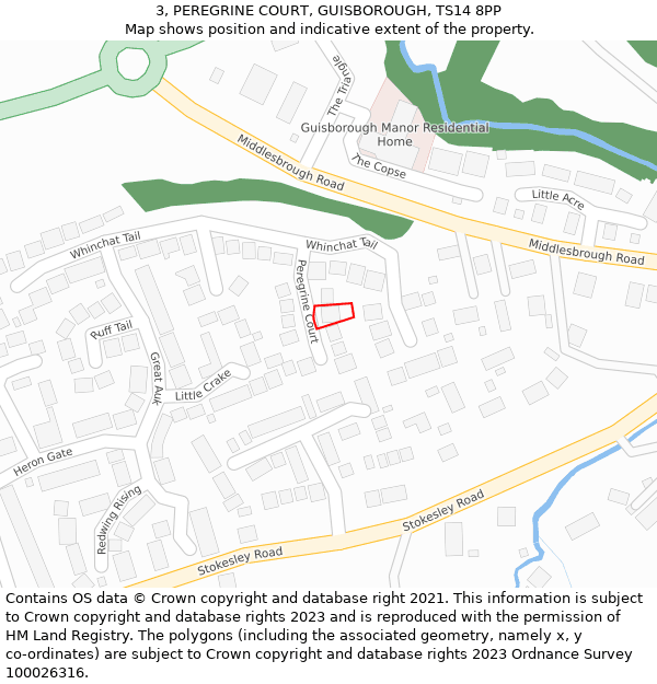 3, PEREGRINE COURT, GUISBOROUGH, TS14 8PP: Location map and indicative extent of plot