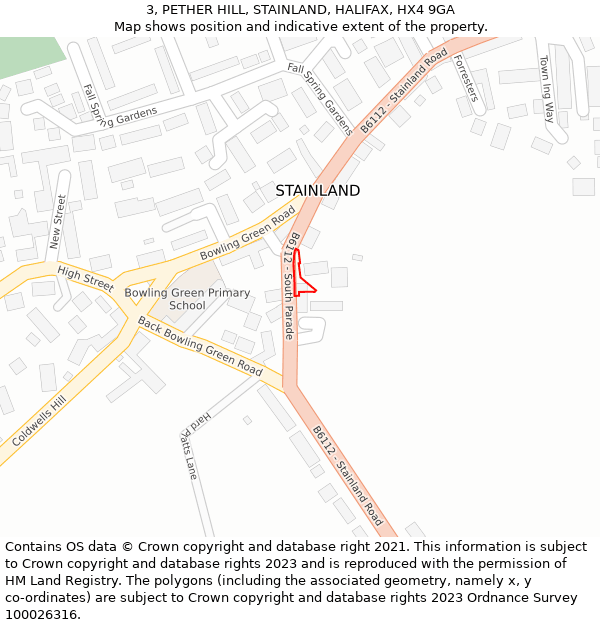 3, PETHER HILL, STAINLAND, HALIFAX, HX4 9GA: Location map and indicative extent of plot