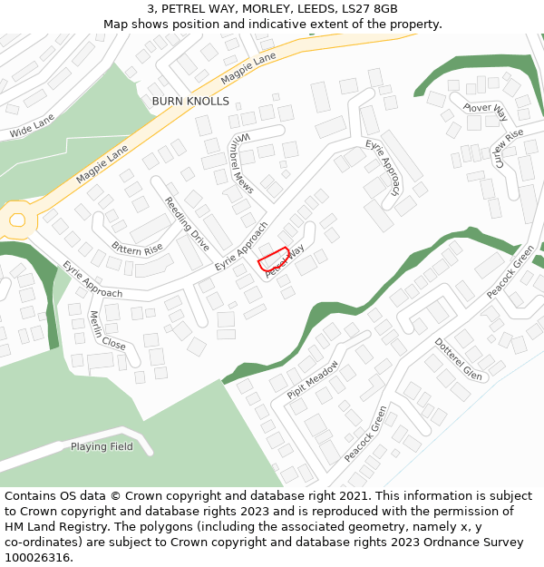 3, PETREL WAY, MORLEY, LEEDS, LS27 8GB: Location map and indicative extent of plot