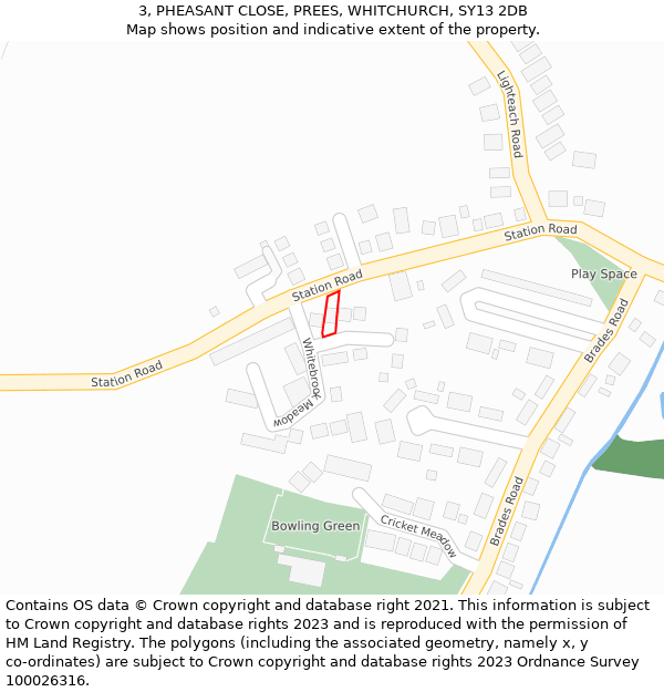 3, PHEASANT CLOSE, PREES, WHITCHURCH, SY13 2DB: Location map and indicative extent of plot