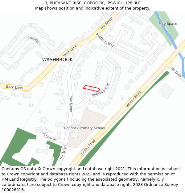 3, PHEASANT RISE, COPDOCK, IPSWICH, IP8 3LF: Location map and indicative extent of plot